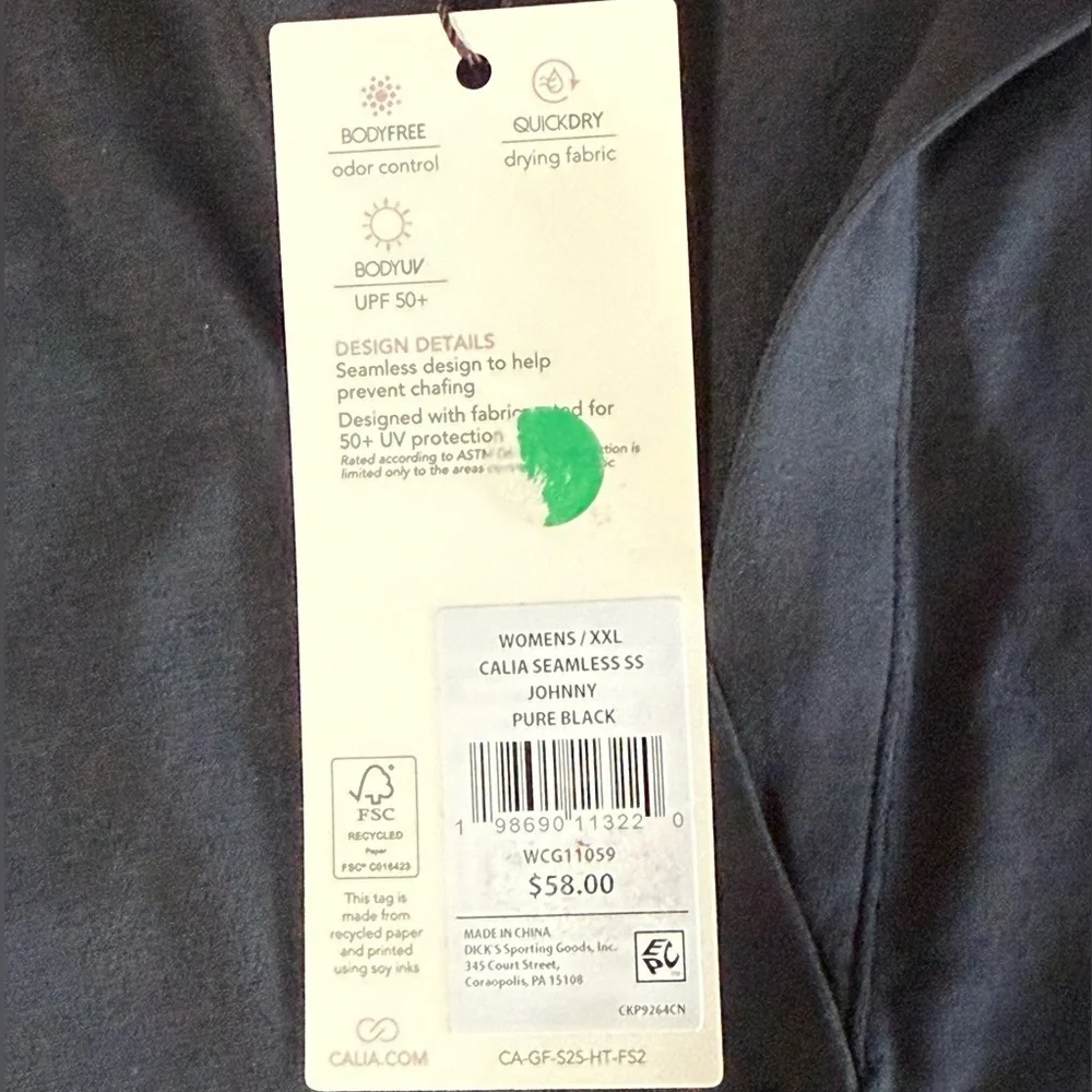 CALIA Women’s Seamless Polo Short Sleeve Shirt XXL Black UPF 50+ NWT - Picture 3 of 6